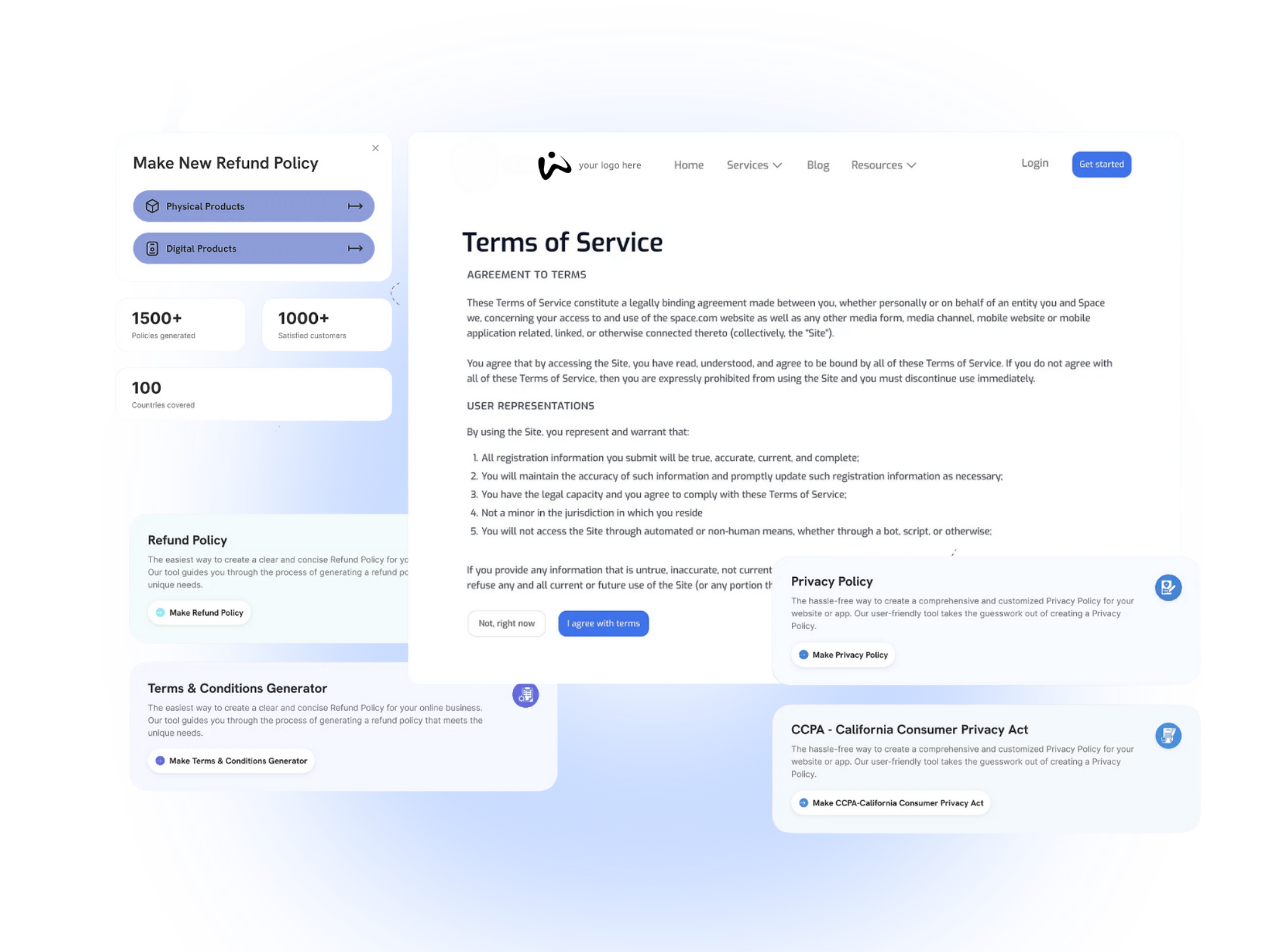woxelo legal pages generator showing a privacy policy being created.